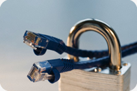 Close up of lock and ethernet cables